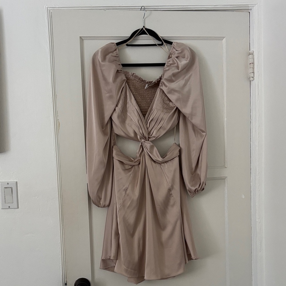 Astr Blush Beige Asymmetrical Tie-Front Dress